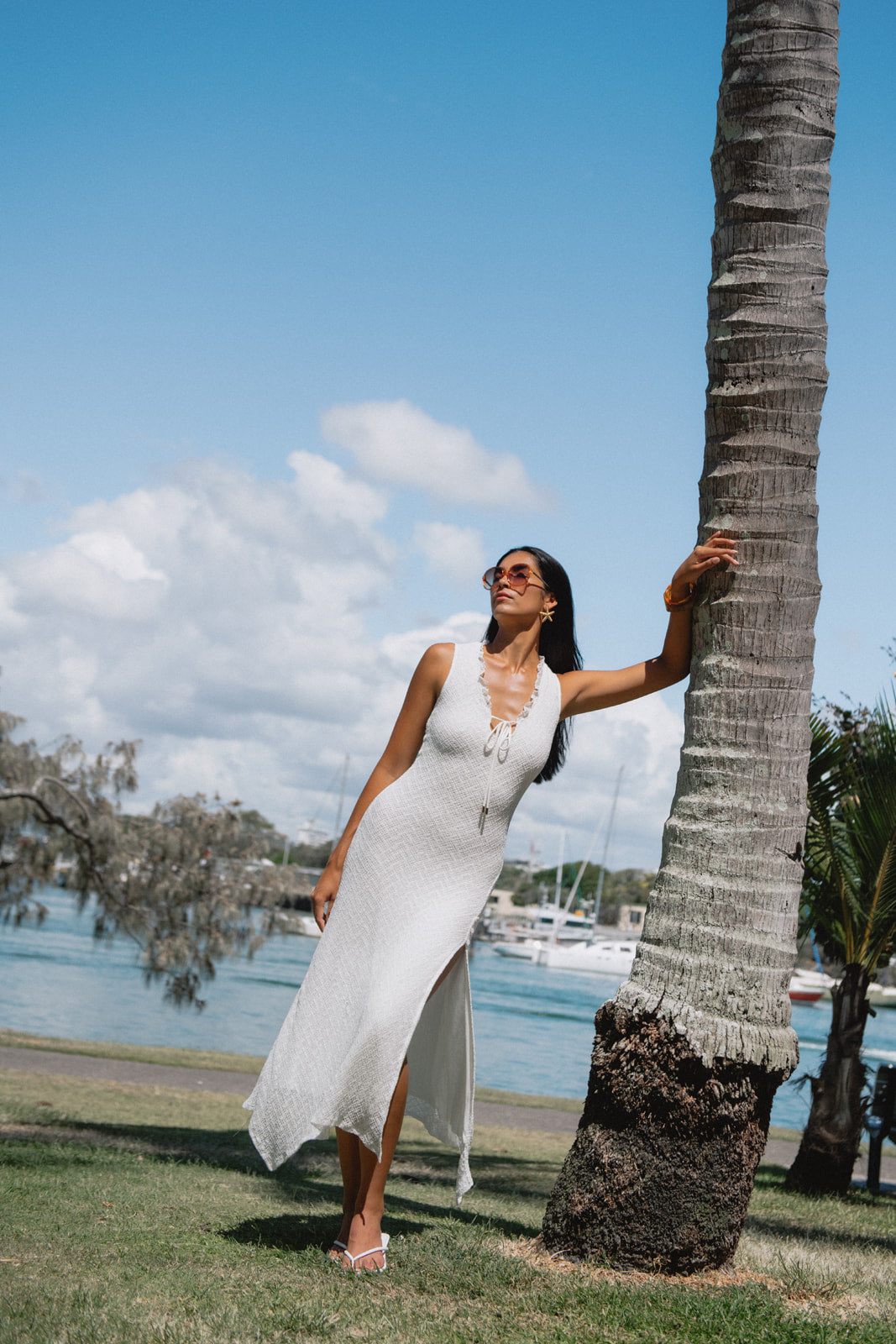 White Mesh Midi Dress