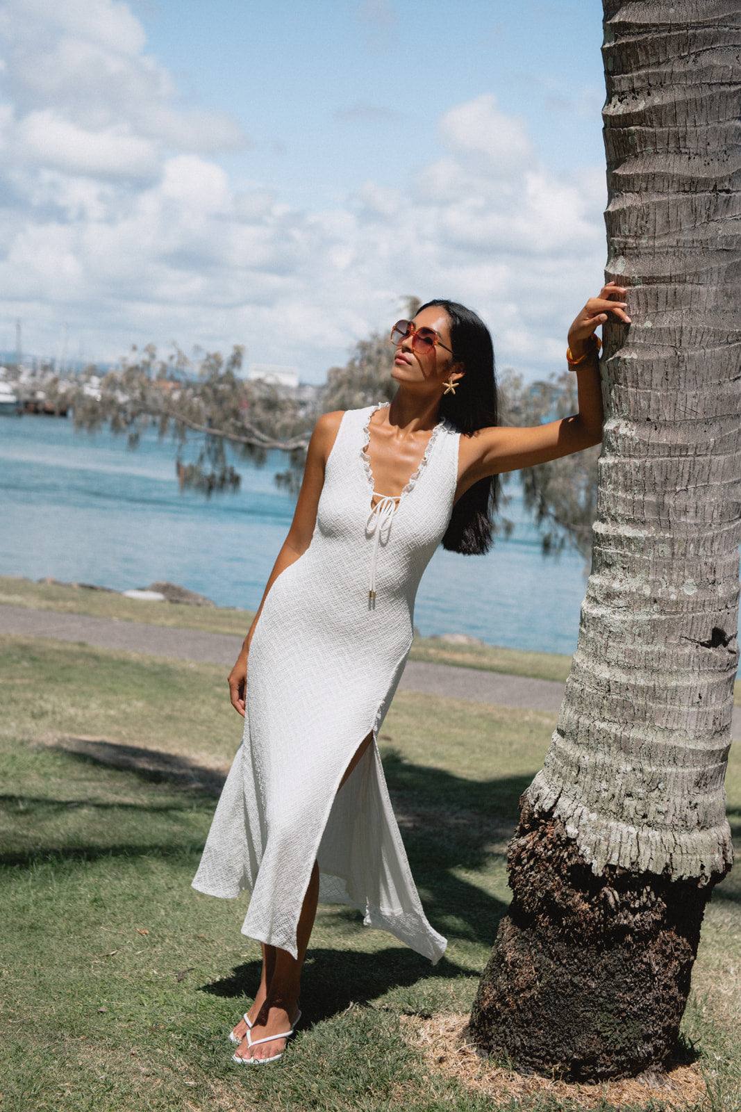 White Mesh Midi Dress