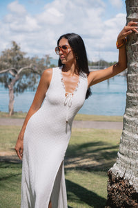 White Mesh Midi Dress