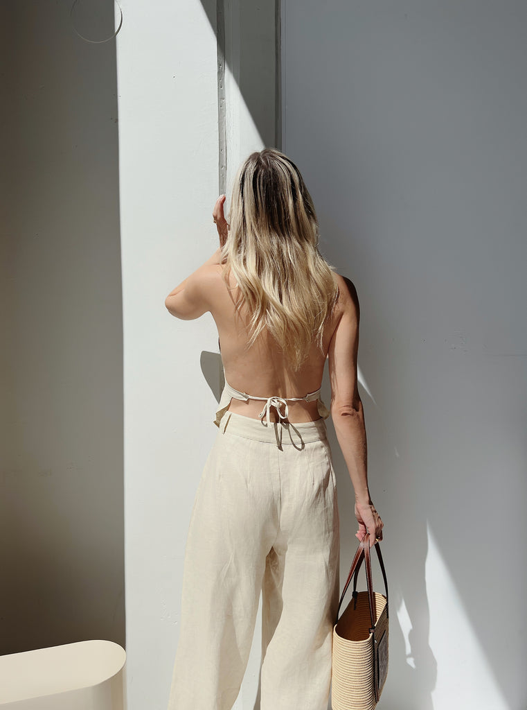 Cream Linen Halter Top